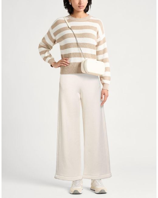Max Mara White Ivory Pants Cotton, Polyester