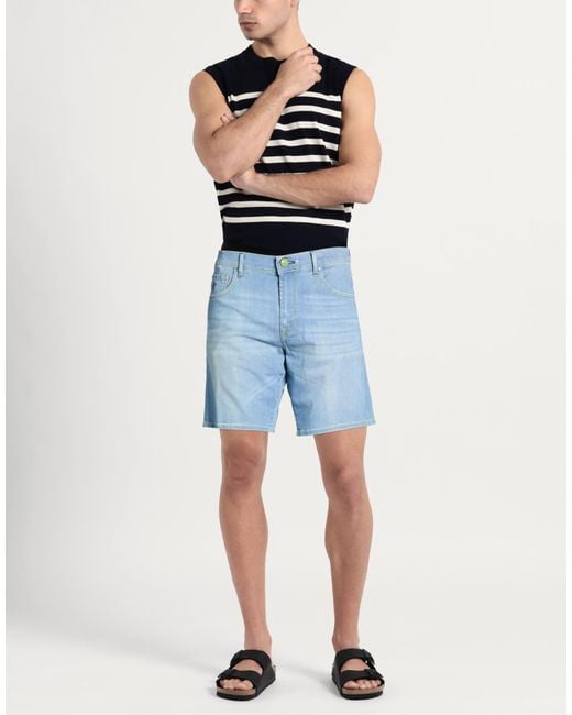 Hand Picked Blue Denim Shorts Cotton, Elastane for men