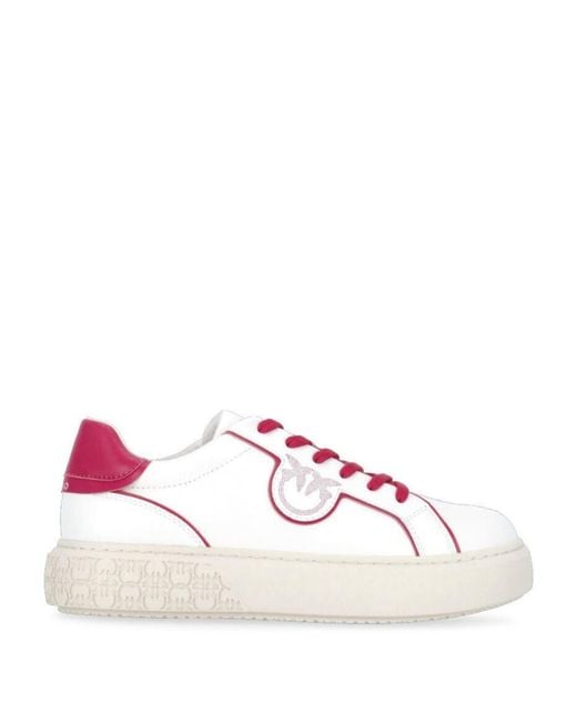 Pinko Pink Weiße leder flatform sneakers mit love birds logo