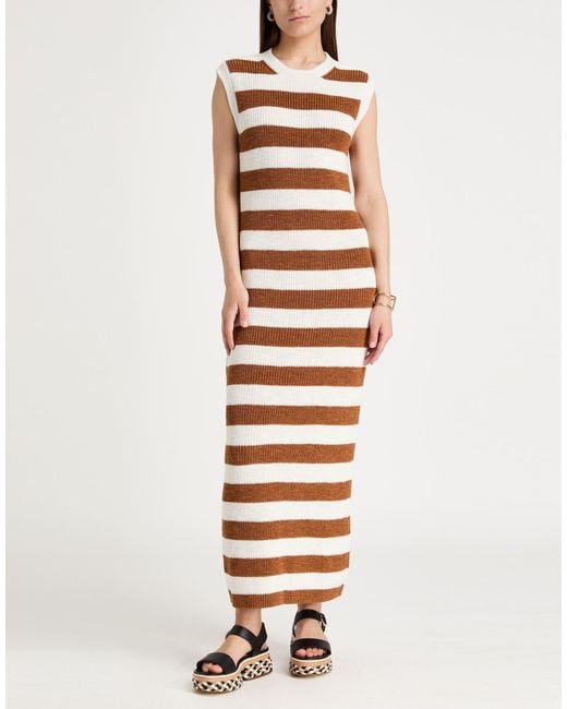 Eleventy White Camel Maxi Dress Cotton, Linen, Polyester