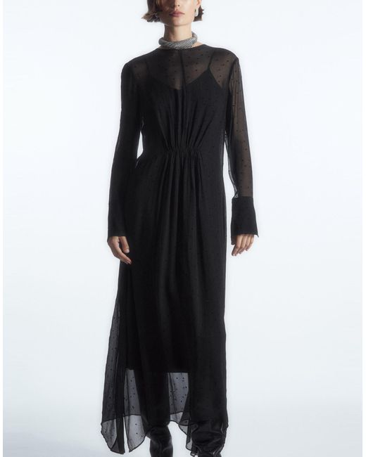 COS Black Polka-dot Silk-chiffon Midi Dress