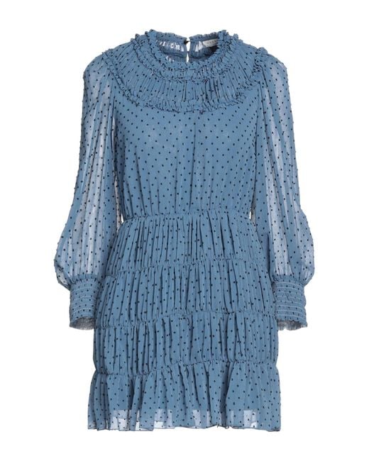 Sandro Blue Gathered Fil Coupé Crepon Mini Dress