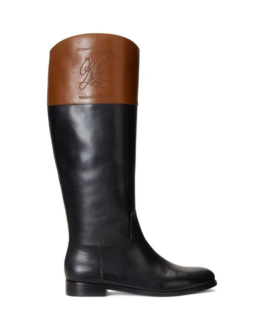 Ralph Lauren Black Justine Burnished Leather Riding Boot