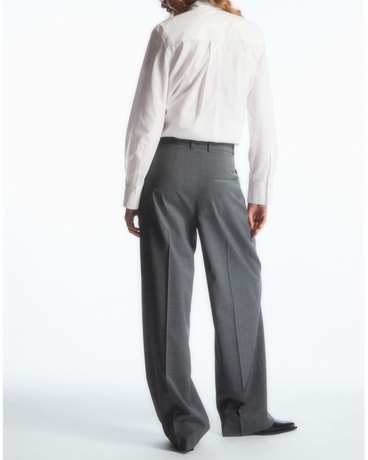 COS Gray Wide-leg Tailored Wool Trousers