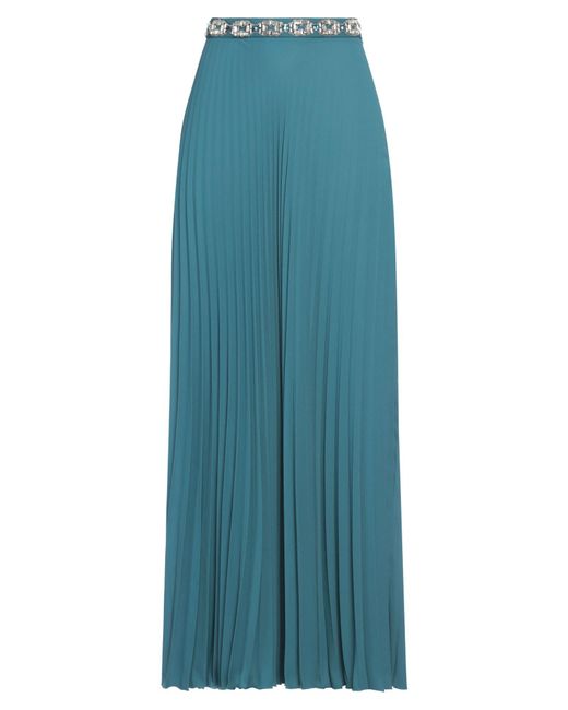 Elisabetta Franchi Blue Long Pleated Georgette Skirt With Embroidery