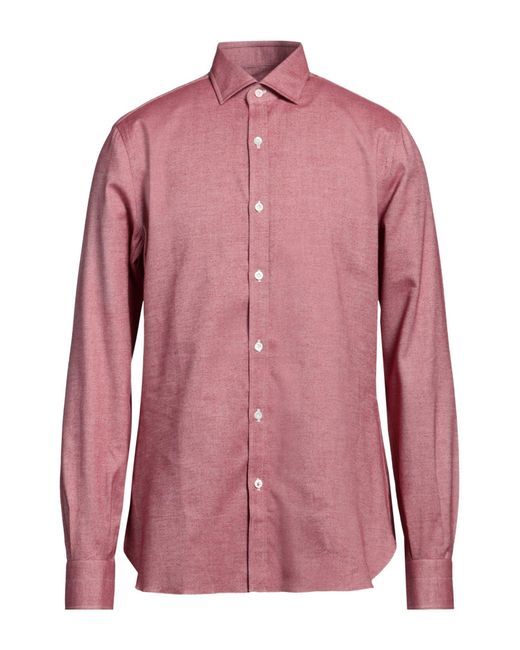 Isaia Pink Burgundy Shirt Cotton for men