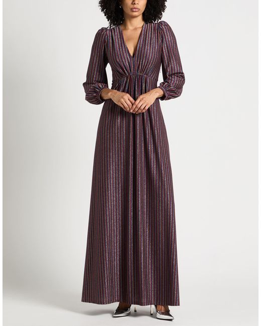 Momoní Purple Plum Maxi Dress Polyester, Viscose, Metal Fiber, Polyamide, Elastane
