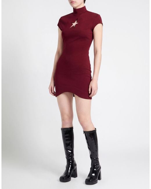 Mugler Red Burgundy Mini Dress Polyamide, Elastane