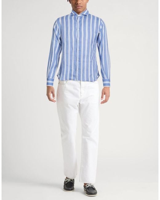 Fedeli Blue Shirt Linen for men