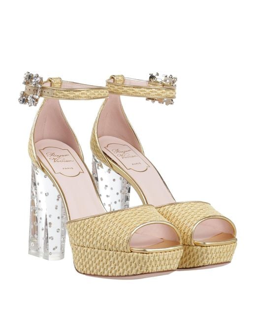 Roger Vivier Metallic Sandals Textile Fibers, Leather