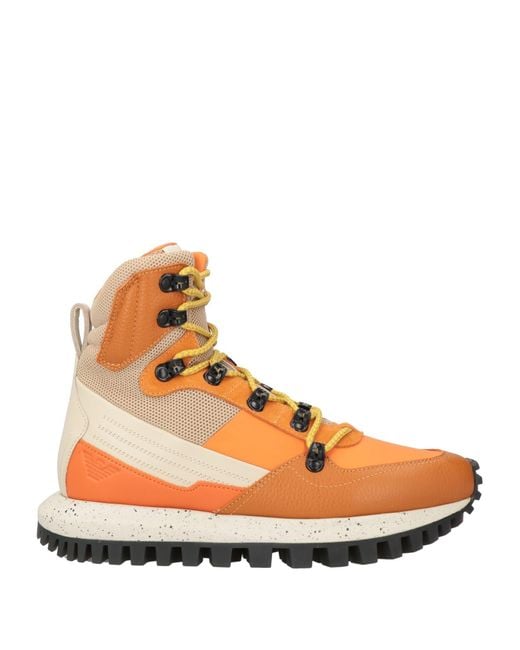 Emporio Armani Orange Ankle Boots Cow Leather, Textile Fibers for men