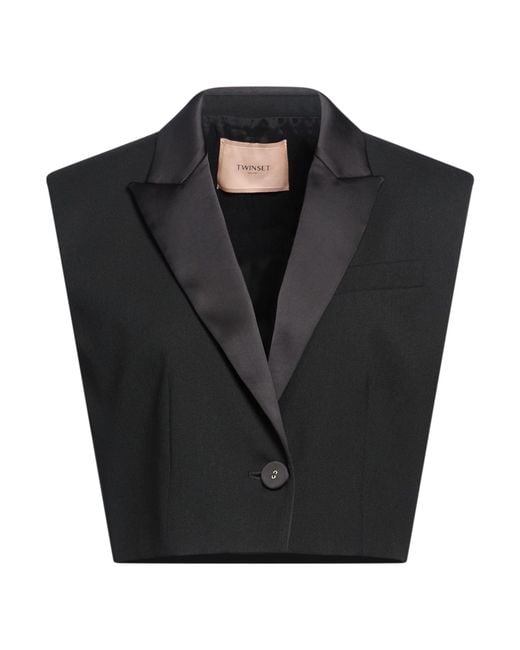 Twinset Black Tailored Vest Polyester, Wool, Viscose, Elastane