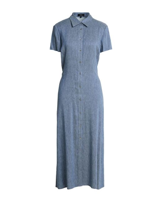 Theory Blue Midi Dress Linen, Viscose, Elastane