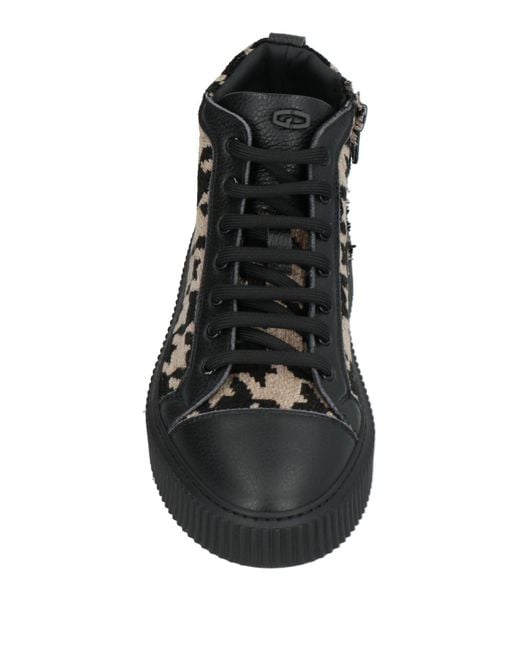 Giovanni Conti Black Sneakers Leather, Textile Fibers for men
