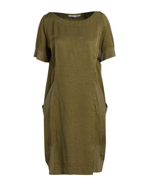 European Culture Green Khaki Mini Dress Rayon, Viscose, Cotton, Linen, Elastane