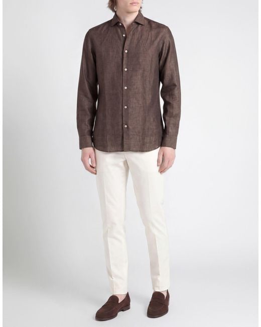 Moorer Brown Shirt Linen for men