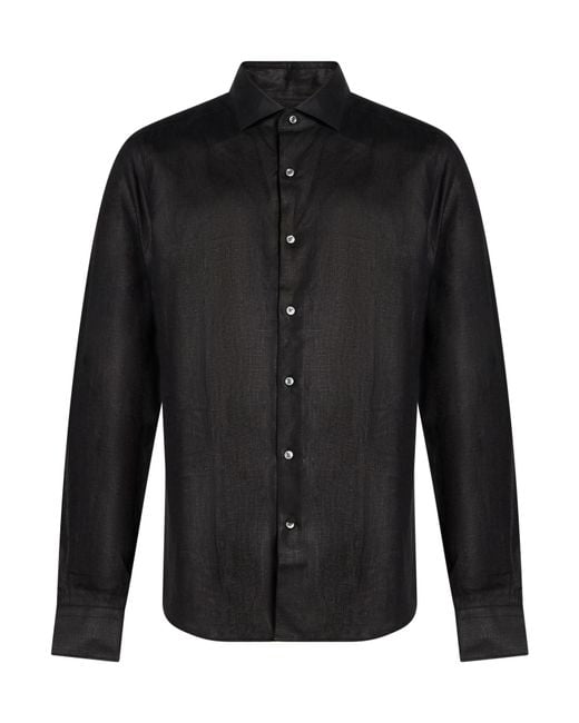 Savile Row Black Shirt Linen for men