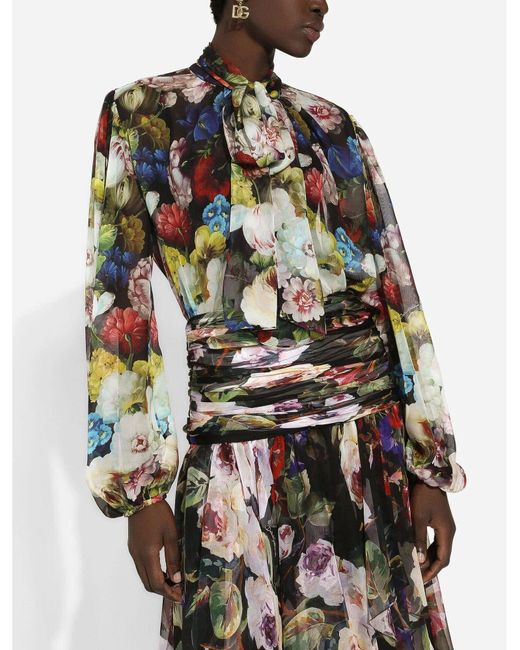 Camicia in chiffon stampa fiore notturno di Dolce & Gabbana in Multicolor