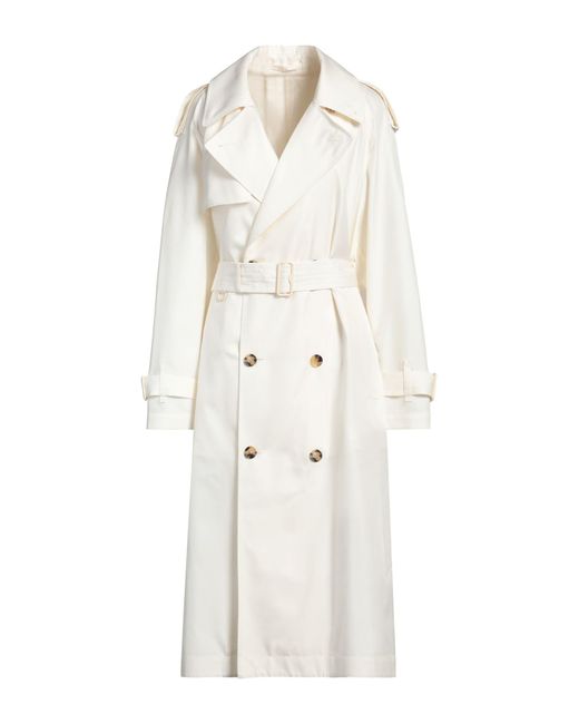 Burberry White Cream Overcoat & Trench Coat Silk