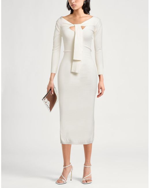 Gaelle Paris White Noir Midi Dress Viscose, Polyester, Polyamide