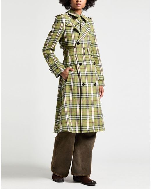 Burberry Green Military Overcoat & Trench Coat Linen, Elastane