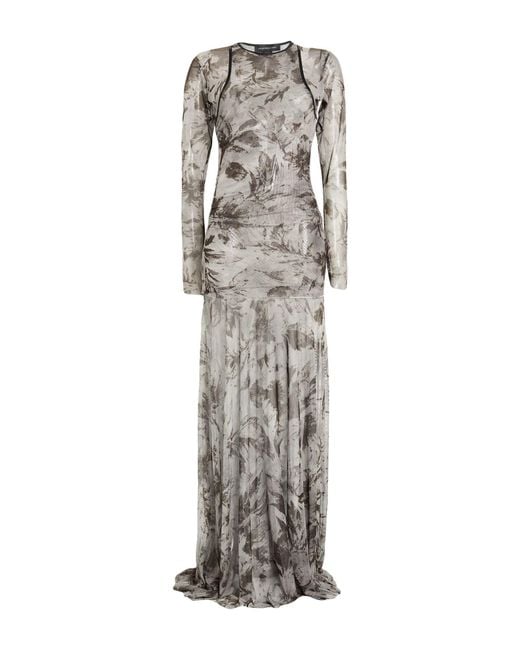 FEDERICO CINA Gray Maxi Dress Polyester, Elastane