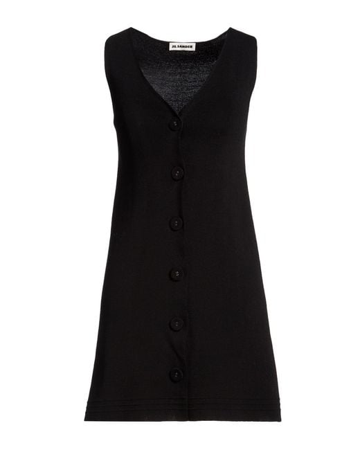 Jil Sander Black Mini Dress Cotton, Polyamide