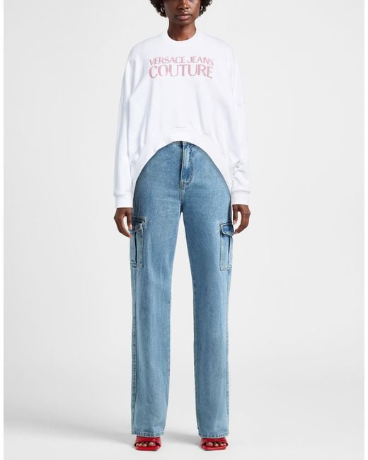 Versace Jeans Couture White Cotton-Elastane Logo Print Sweatshirt