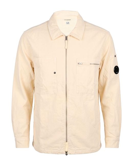 C P Company Natural Ivory Jacket Cotton, Elastane for men