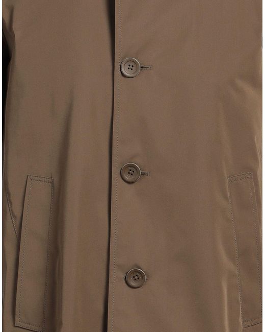 Herno Brown Sand Overcoat & Trench Coat Cotton, Polyamide for men