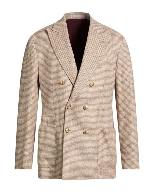 Brunello Cucinelli Natural Sand Blazer Silk, Wool, Cashmere for men
