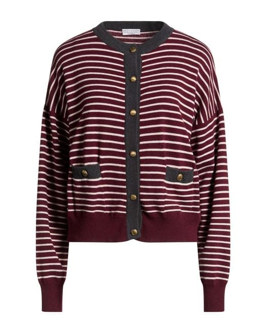 Brunello Cucinelli Red Burgundy Cardigan Virgin Wool, Cashmere, Silk
