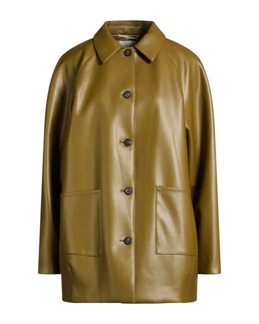Max Mara Green Mm By Khaki Overcoat & Trench Coat Polyester, Polyurethane Resin