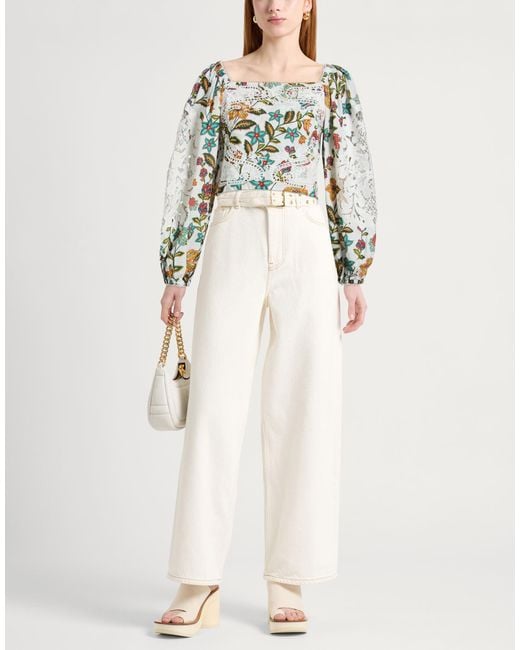 Farm Rio White Botanicals Off- Lace Blouse Top Cotton