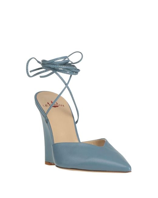 LE FABIAN Blue Slate Pumps Leather