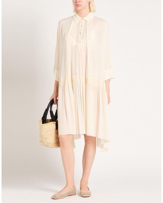 ALESSIA SANTI Natural Cream Midi Dress Viscose, Silk