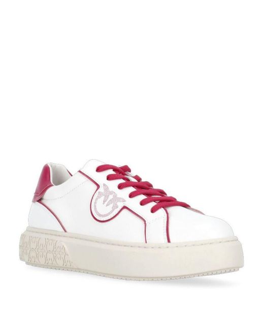 Pinko Pink Weiße leder flatform sneakers mit love birds logo