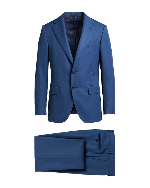 Caruso Blue Suit Polyester, Wool for men