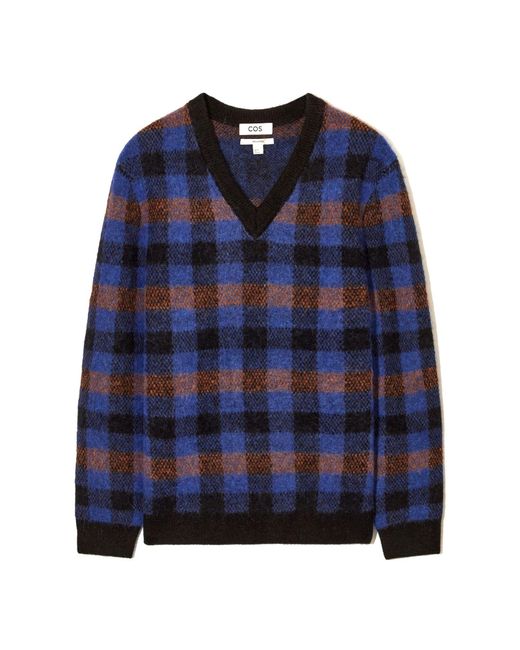 COS Karierter Pullover Mit V-ausschnitt in Blue für Herren