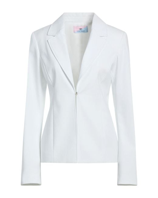 Chiara Ferragni White Blazer Cotton, Polyamide, Elastane