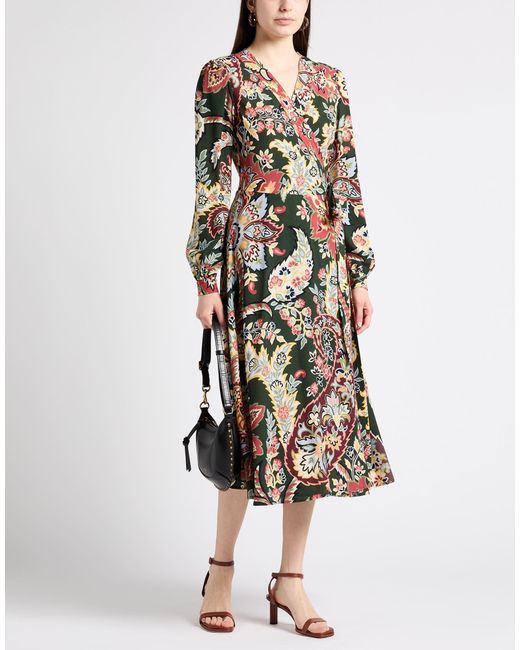Etro Green Midi Dress Polyester, Elastane