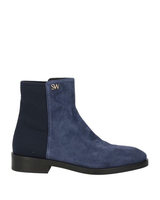 Stuart Weitzman Blue Ankle Boots Leather, Textile Fibers