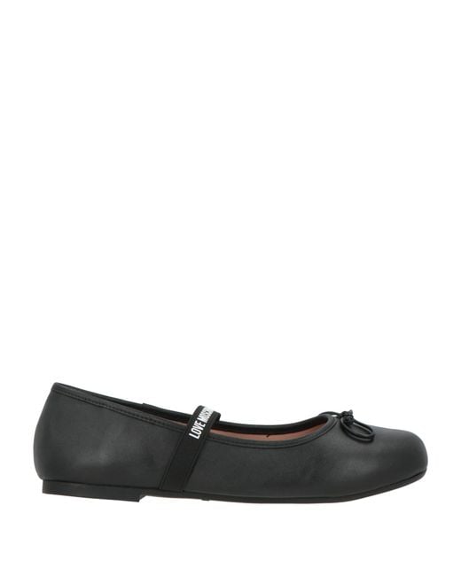 Love Moschino Black Ballet Flats Leather, Textile Fibers, Synthetic Material