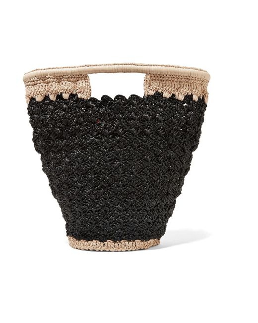 Carrie Forbes Black Lily Woven Faux Raffia Bucket Bag