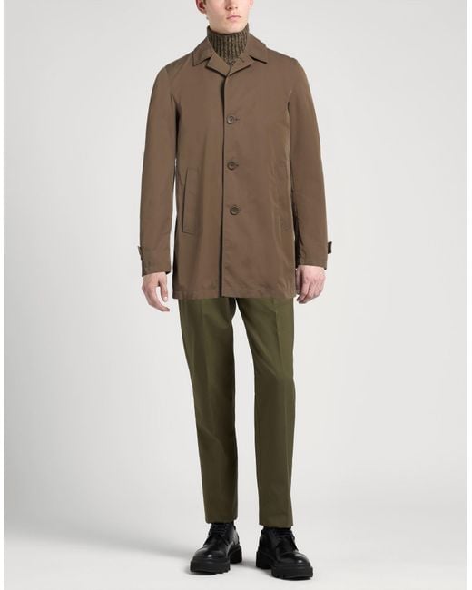 Herno Brown Sand Overcoat & Trench Coat Cotton, Polyamide for men