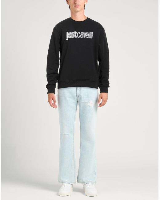 Just Cavalli Black Printed Crewneck Cotton Sweatshirt for men