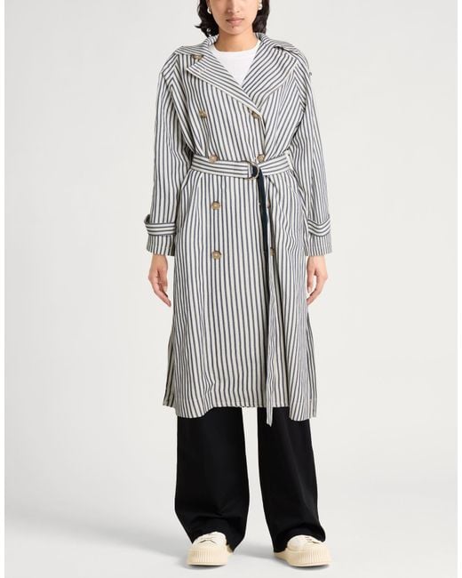 Tommy Hilfiger Gray Cream Overcoat & Trench Coat Viscose
