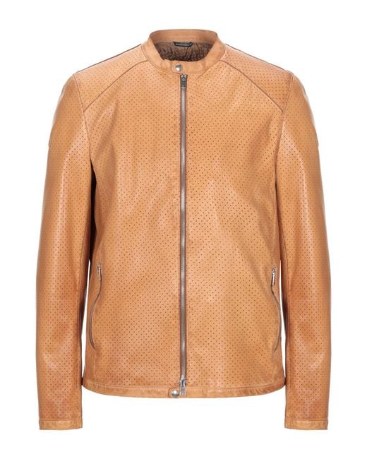 Daniele Alessandrini Brown Camel Jacket Ovine Leather for men