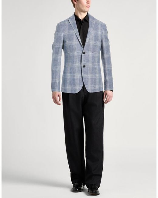 Corneliani Blue Blazer Linen, Virgin Wool for men