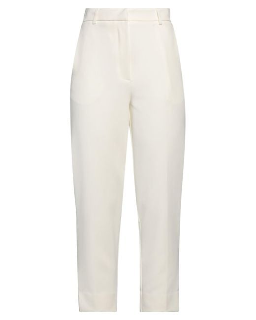 SOLOTRE White Ivory Pants Polyester, Elastane, Acetate, Viscose